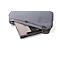 Laptop in gray case. Zipper with turquoise accents. Black laptop base visible.