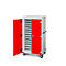 Laptopwagen met laadfunctie, 2-puntsvergrendeling, parkeerrem, 26 vakken, B 920 x D 500 x H 1540, verkeersrood