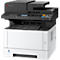 Ein weiß-schwarzer Multifunktionsdrucker von Kyocera. Auf der Oberseite befindet sich das Bedienfeld und ein Einzug. 