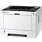 Weisser Laserdrucker mit schwarzem Bedienteil. Ein- und Ausgabefach, sowie Kyocera Logo sind zu sehen.