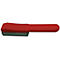 Un stylo rouge et allongé avec un bloc rectangulaire noir à une extrémité.