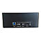 RÃ¼ckseite einer schwarzen Festplatten-Dockingstation mit USB 3.0-Anschluss, Ein/Aus-Schalter und Stromanschluss.