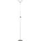 Floor lamp with white shade, slim stem, and round base.