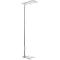 A slim, white floor lamp with a rectangular light head. The foot is U-shaped and flat.