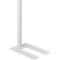 White, minimalist lamp stand, standing on a rectangular base and splitting like a fork.