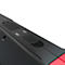 Close-up of a black device with a USB port, two buttons, and a small screen.