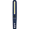 Blauwe staaf lamp met geel licht, zwarte knop en witte tekst 'SCANGRIP'.