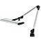 Silver desk lamp with flexible arm and rectangular luminaire, black joints.
