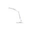 White desk lamp against a white background. The lamp head is rectangular, the arm is adjustable in several places. The lamp is illuminated.