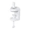White product: desk clamp with vertical cylinder, screw mechanism, and round base.