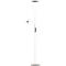 Silver floor lamp with two lights: a large upper one and a small flexible reading lamp. Both are attached to a slender, metallic frame.