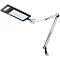 Desk lamp with adjustable arm and LED panel, silver-black.