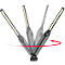 An LED work light at various angles, with a red rotation arrow. The light head is rectangular, the housing gray-black.