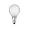 Weiße, matte LED-Lampe in Kugelform mit E14-Sockel und LEDVANCE-Logo.