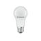Weiße LED-Lampe in klassischer Birnenform mit E27-Sockel und LEDVANCE-Logo.