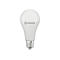 Weiße LED-Lampe in klassischer Tropfenform mit LEDVANCE Logo auf neutralem Hintergrund.