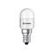 Weiße LED-Lampe in Röhrenform mit LEDVANCE Logo auf einem silbernen E14-Gewindesockel.