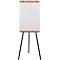 Wit whiteboard op zwarte statiefstandaard. Boven- en onderkant in houtlook.