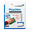 A hand wipes a green sponge on a whiteboard with math problems. Packaging reads "MagicWipe".