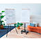Zwei Flipcharts in einem Raum. Auf einem steht handschriftlich das Wort 'Sustainability'. Rechts ein Sofa und Pflanzen.