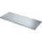 Zilveren metalen plaat met gaten langs de randen. Het middendeel is iets verzonken.