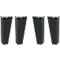 Four black, trapezoidal furniture legs with silver lids.