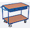 Leichter Tischwagen, Stahl/MDF-Platte, Enzianblau/Buche-Dekor, 2 Etagen, L 985 x B 605 mm, 2 Schubladen, TPE-Rollen mit EasySTOP, bis 250 kg