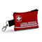 Pochette de premiers secours rouge Leina-Werke avec logo blanc et mousqueton sur fond blanc.