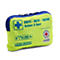 Trousse de premiers secours compacte jaune fluo pour le sport et l'extérieur avec fermeture éclair bleue.