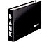 Black binder with the letters BANK. Leitz logo on the bottom right. Opened book with white pages.