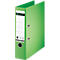 Green Leitz binder, open, with label and company logo.