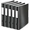 Five black binders stand side by side, with white labels and the LEITZ logo. The binders are lined up.