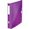 Purple binder with white label, LEITZ logo. Textured pattern. Silver clasp and eyelet.