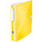 Yellow patterned file folder with a white label, „LEITZ“ is written on the label.
