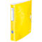 Yellow binder with floral pattern. "LEITZ" on the left. Gray-white closure.