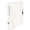 White file folder with floral pattern. The folder has a black clasp and a label that says "Leitz".