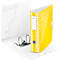 Yellow patterned binder, opened on white background. Metal mechanism and label. Bright.