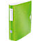 Green file folder with white label and LEITZ logo. Pattern on the surface.