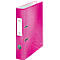 A pink file folder with a floral pattern and Leitz logo, detail view.