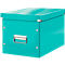 Teal storage box with lid and metal handles.