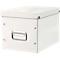 White box with lid, corner protectors and handle.