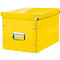 Yellow box with lid and metal handles and corners. Ideal for storing and organizing documents.