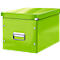 Green storage box with lid and metal handles.