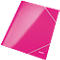 A magenta Leitz folder with a white elastic band closure. Leitz is written in the bottom right corner.