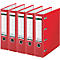 LEITZ® Doppelordner 1012, 2 x A5, Rückenbreite 75 mm, Präzisions-Hebelmechanik, Sichttasche für Rückenschild, Griffloch, Polypropylen, rot, 5 Stück
