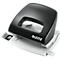A black and white hole punch with the LEITZ brand logo. The shape is angular and modern.