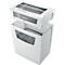 White paper shredder with container for shredded paper. The Leitz logo is visible. Control panel with symbols.
