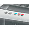 Close-up of a document shredder control panel. White field: On/Off switch, reverse button, operational, overload, and full container indicators.