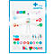 Diagram of human organs and statistics. Top left: percentages. Bottom: charts and symbols. Trinity Hospital logo.