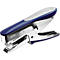 Blue and silver stapler, LEITZ brand, on a white background. Handle in blue and white.